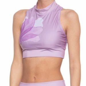 KYODAN • NEW! High Neck Zip Back Floral Swimsuit Top UPF 40 - Pastel Purple - L